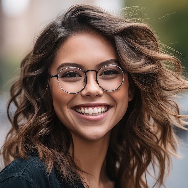 woman in glasses smiling